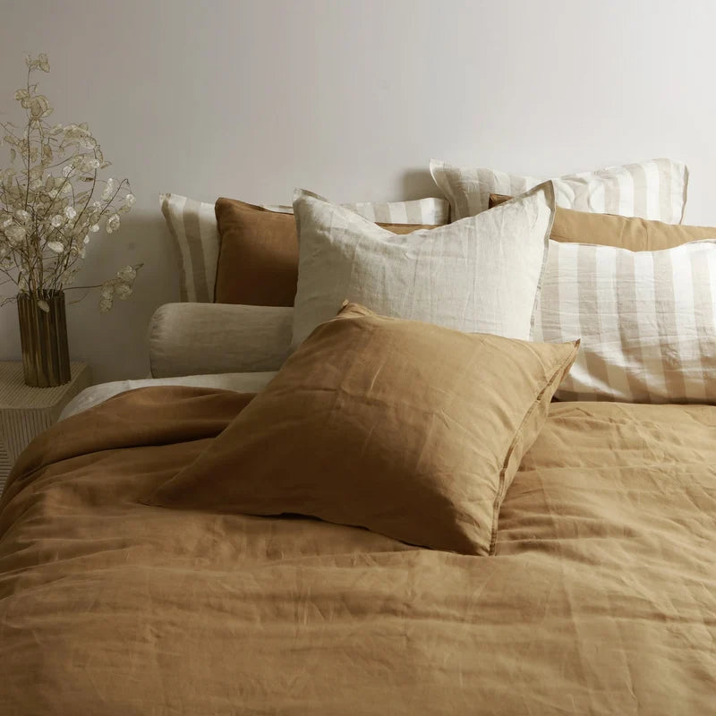 Home Lab French Flax Linen Queen Duvet Cover Set Ginger