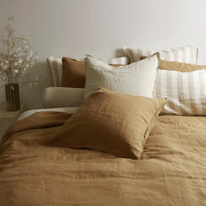 Home Lab French Flax Linen Queen Duvet Cover Set Ginger