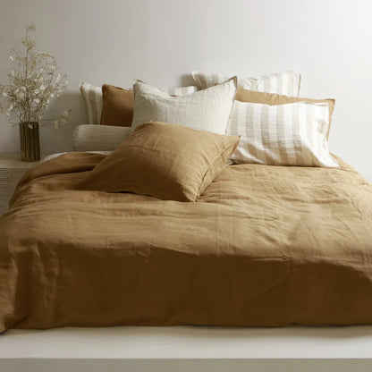 Home Lab French Flax Linen Queen Duvet Cover Set Ginger