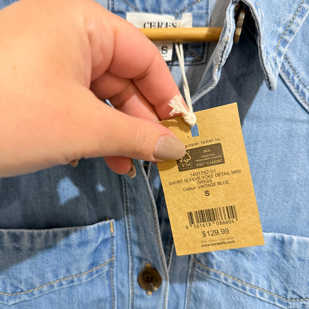 Ceres Short Sleeve Yoke Detail Midi Denim Dress Size S