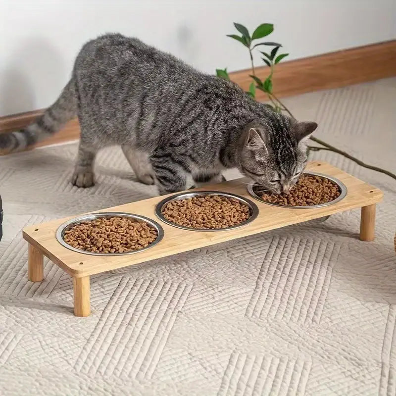 Elevated Wooden Pet Feeder Bowl
