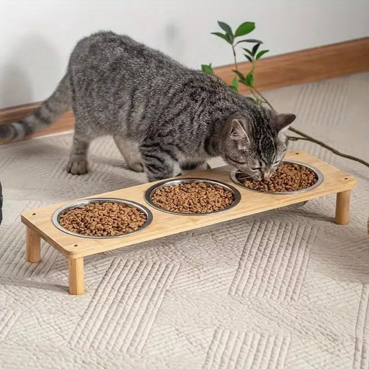 Elevated Wooden Pet Feeder Bowl