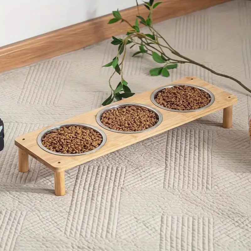Elevated Wooden Pet Feeder Bowl