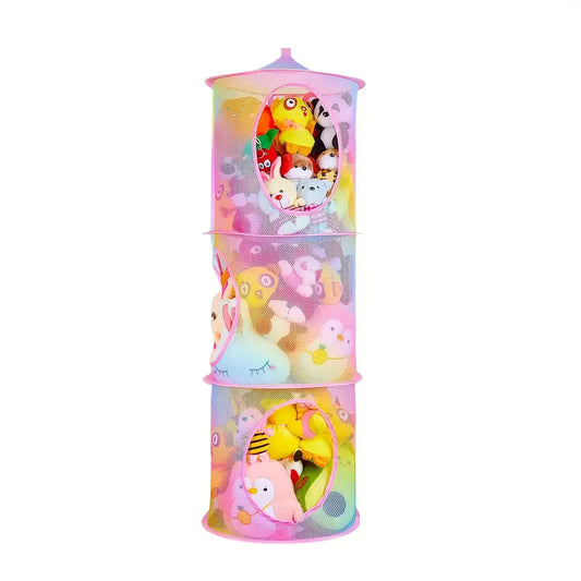 3-tier hanging mesh toy organiser – pink mesh storage - household storage caddies from google - what’s new crafts