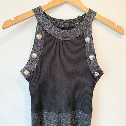 2-Piece Ribbed Knit Dress and Cardigan Set - Black - Size 6
