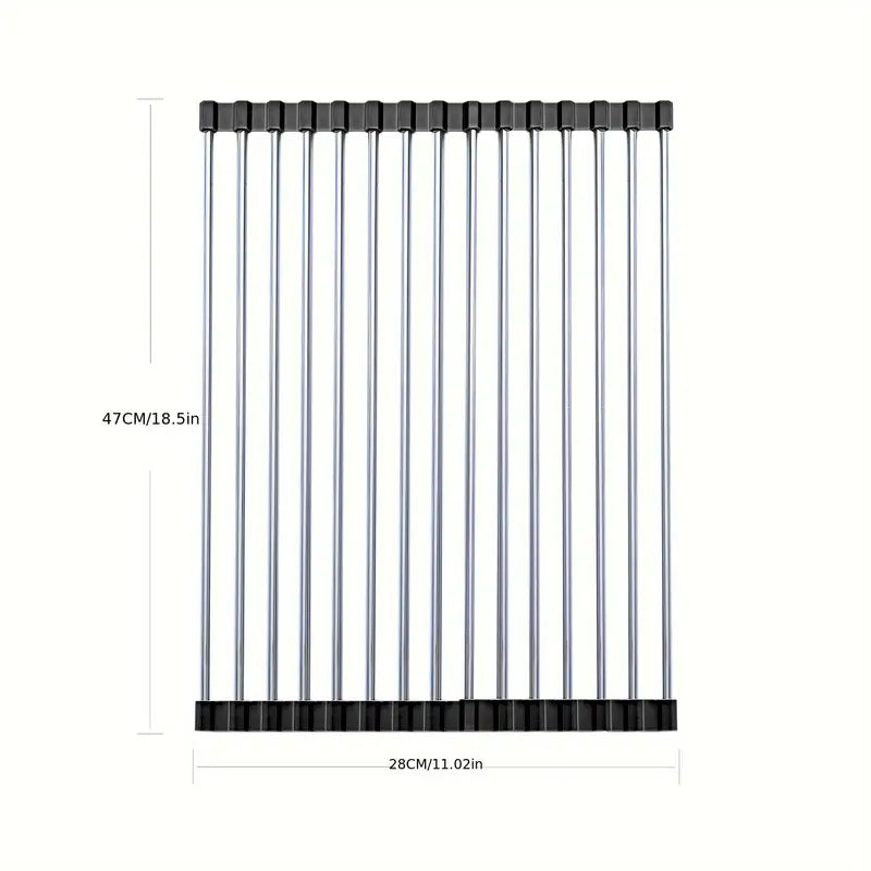 Roll-Up Stainless Steel Dishwash Rack (Black)