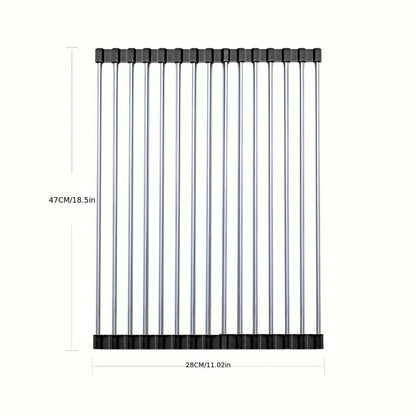 Roll-Up Stainless Steel Dishwash Rack (Black)