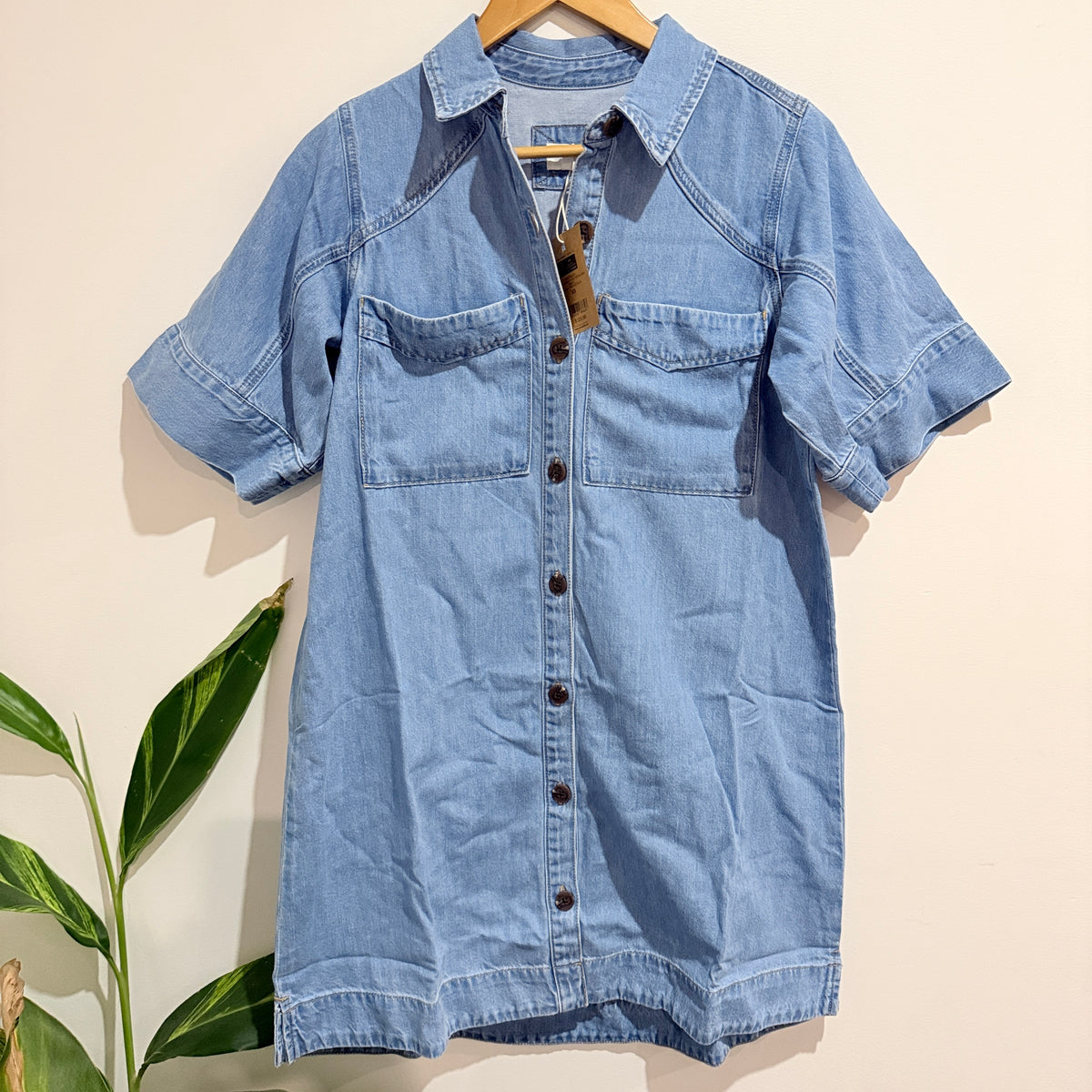 Ceres Short Sleeve Yoke Detail Midi Denim Dress Size XS