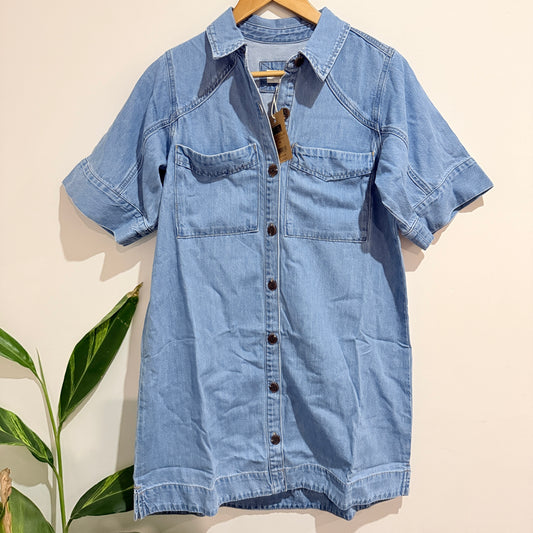 Ceres Short Sleeve Yoke Detail Midi Denim Dress Size XS