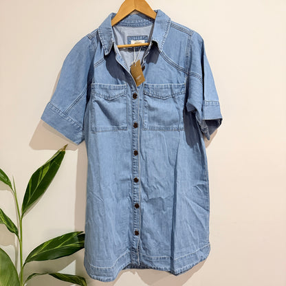 Ceres Short Sleeve Yoke Detail Midi Denim Dress Size M