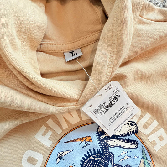 2tu kids’ go find your adventure hoodie (size 7 yrs) – stone beige - hoodies baby clothing