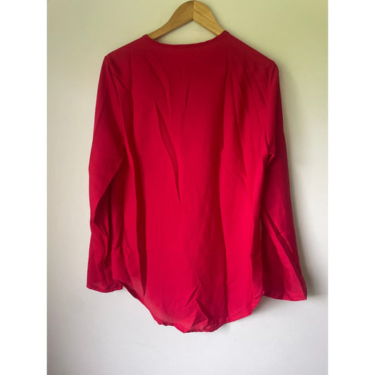 2xl zip front blouse with roll-up sleeves – classic red vibrant red & elegant mauve - blouses blouse - clothing &