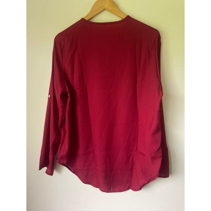 2xl zip front blouse with roll-up sleeves – classic red vibrant red & elegant mauve - blouses blouse - clothing &