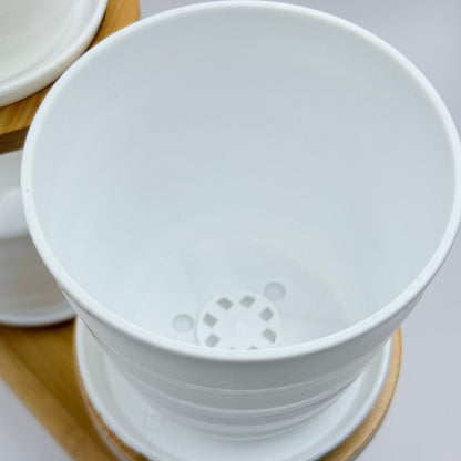 3-Tier Bamboo Plant Stand with White Pots