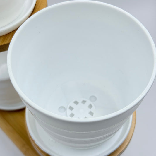 3-Tier Bamboo Plant Stand with White Pots