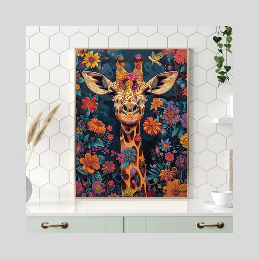 30x40cm Floral Giraffe Diamond Art Kit - Brand New DIY Craft Project
