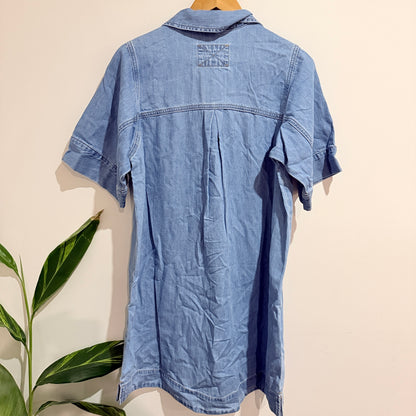 Ceres Short Sleeve Yoke Detail Midi Denim Dress Size S