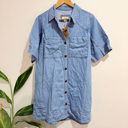 Ceres Short Sleeve Yoke Detail Midi Denim Dress Size S