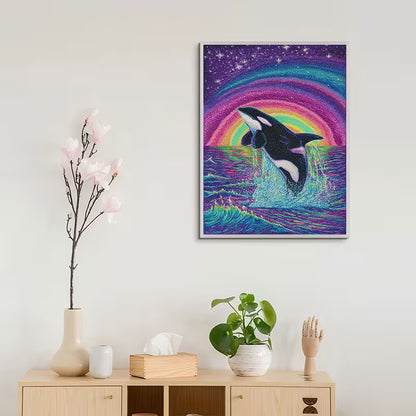 30x40cm  5D Glow-In-The-Dark Diamond Painting Kit – Rainbow Whale