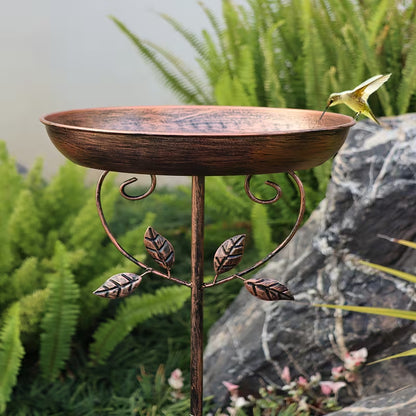 Vintage Copper-Style Cast Iron Bird Bath with Stand