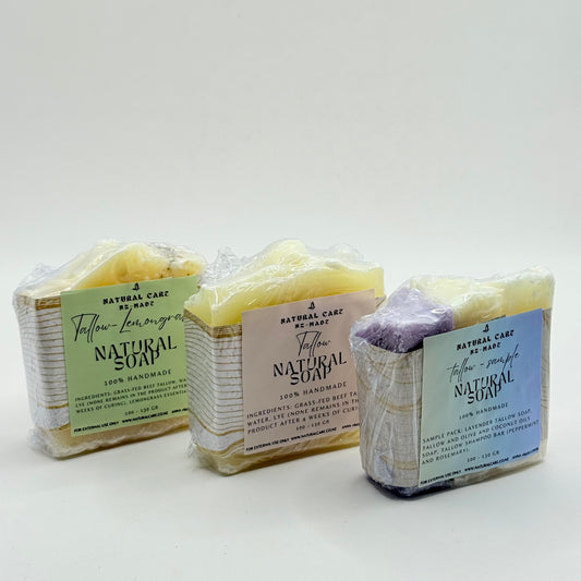 3pc natural care nz-made tallow natural soap pure & handmade for your skin (100-130g) - bar soap health and wellness