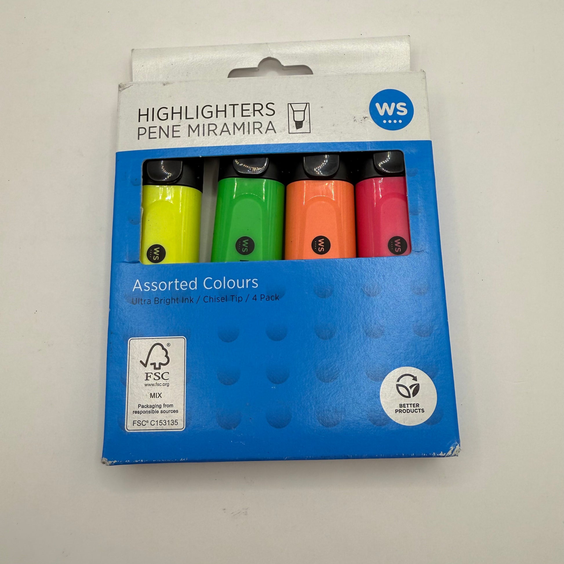 4-pack ws assorted highlighters - ultra bright ink chisel tip - highlighters stationery