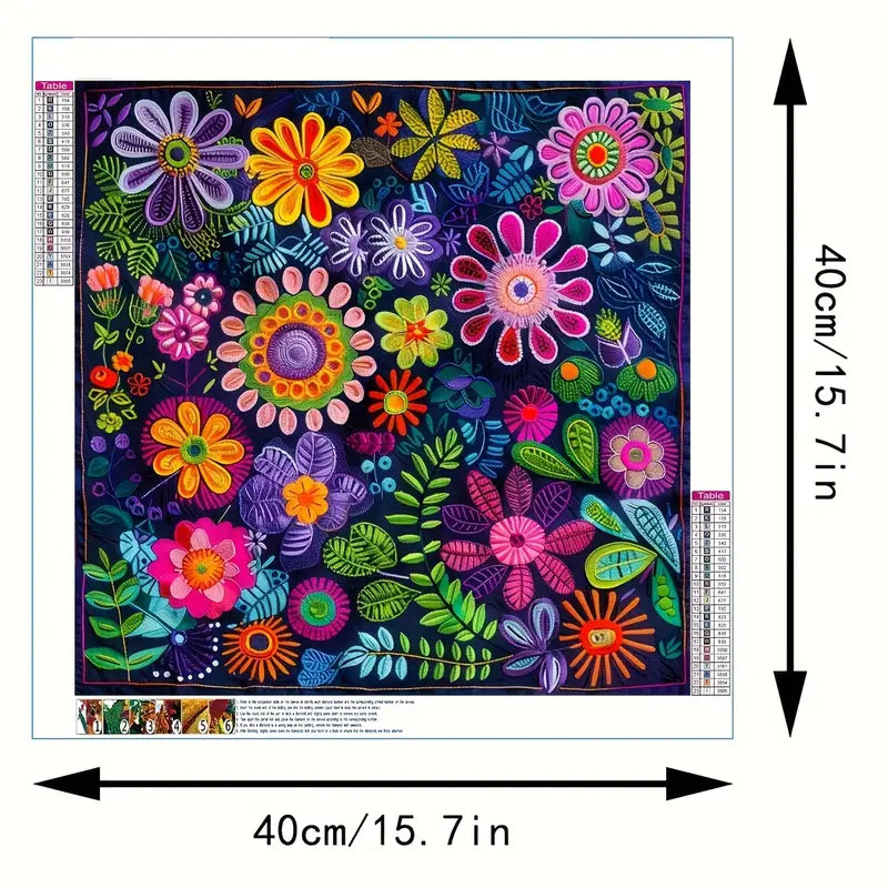 40x40cm vibrant flower diamond art kit – full drill canvas craft set - drawing & painting kits crafts