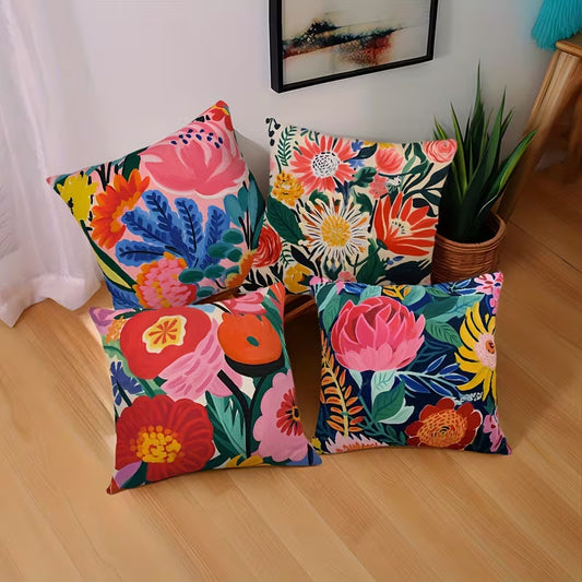 4pc Vibrant Floral Cushion Covers - 45x45cm
