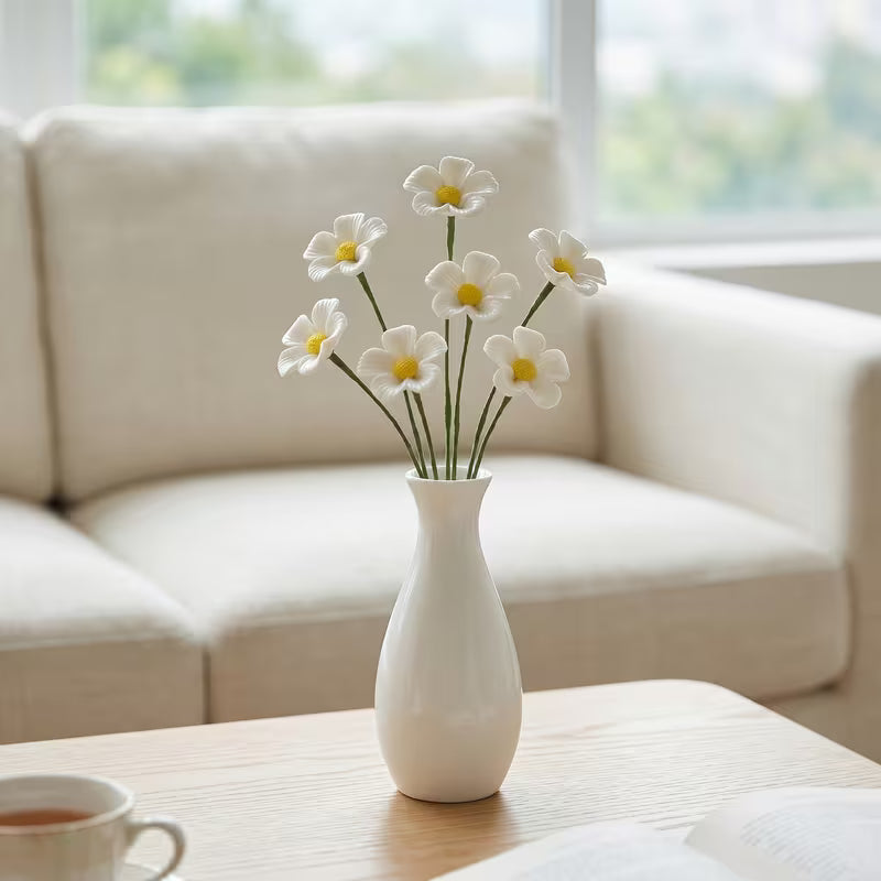 8-Piece Handmade White Ceramic Daisy Set