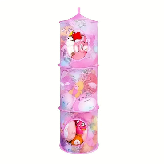 3-tier hanging mesh toy organiser – pink mesh storage - household storage caddies from google - what’s new crafts