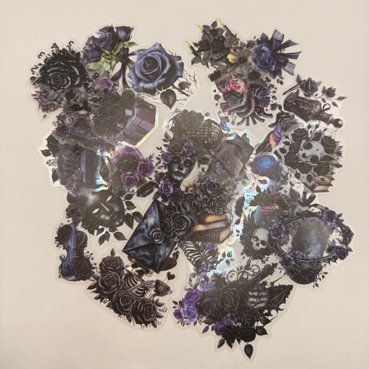 Gothic rose transparent decal pack – 50-piece dark academia set - decorative stickers original photo - what’s new crafts