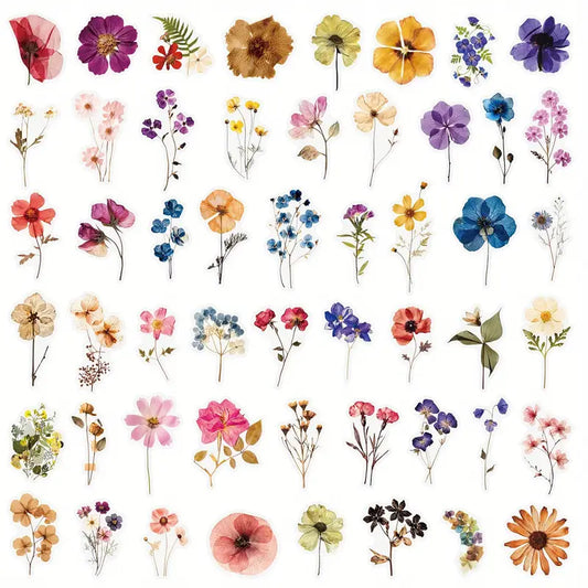 50pc transparent flower decals – botanical stickers set - decorative stickers crafts