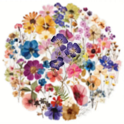 50pc transparent flower decals – botanical stickers set - decorative stickers crafts