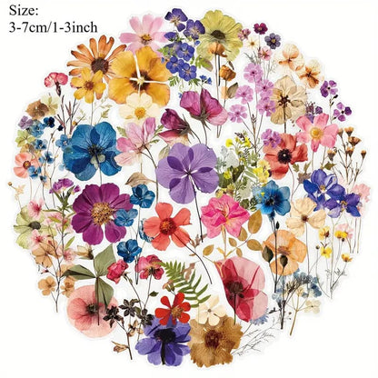 50pc transparent flower decals – botanical stickers set - decorative stickers crafts