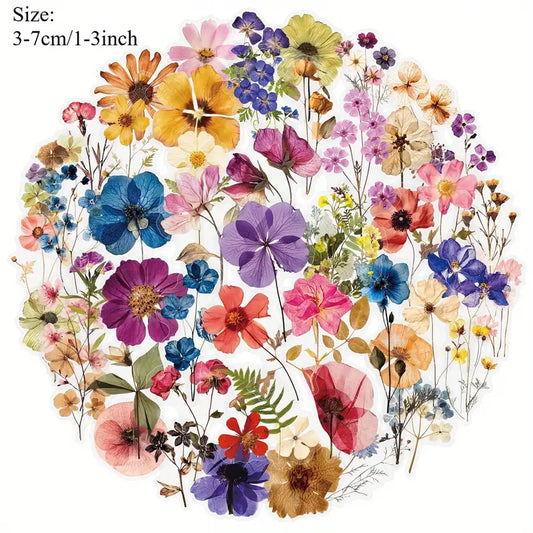 50pc transparent flower decals – botanical stickers set - decorative stickers crafts
