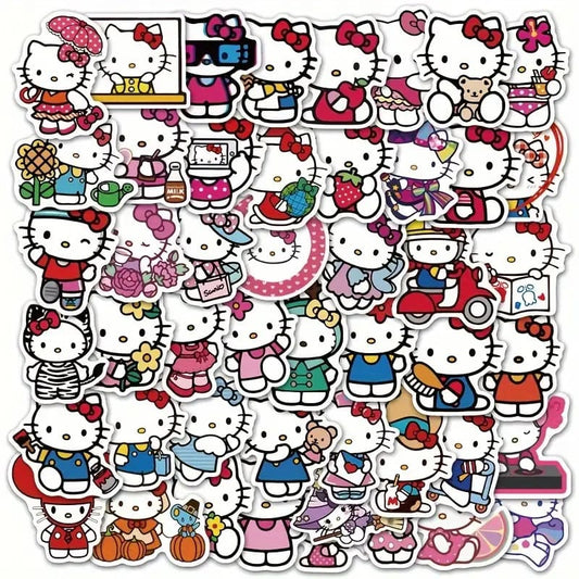 50x hello kitty vinyl stickers – cute kawaii waterproof decals set - decorative stickers crafts