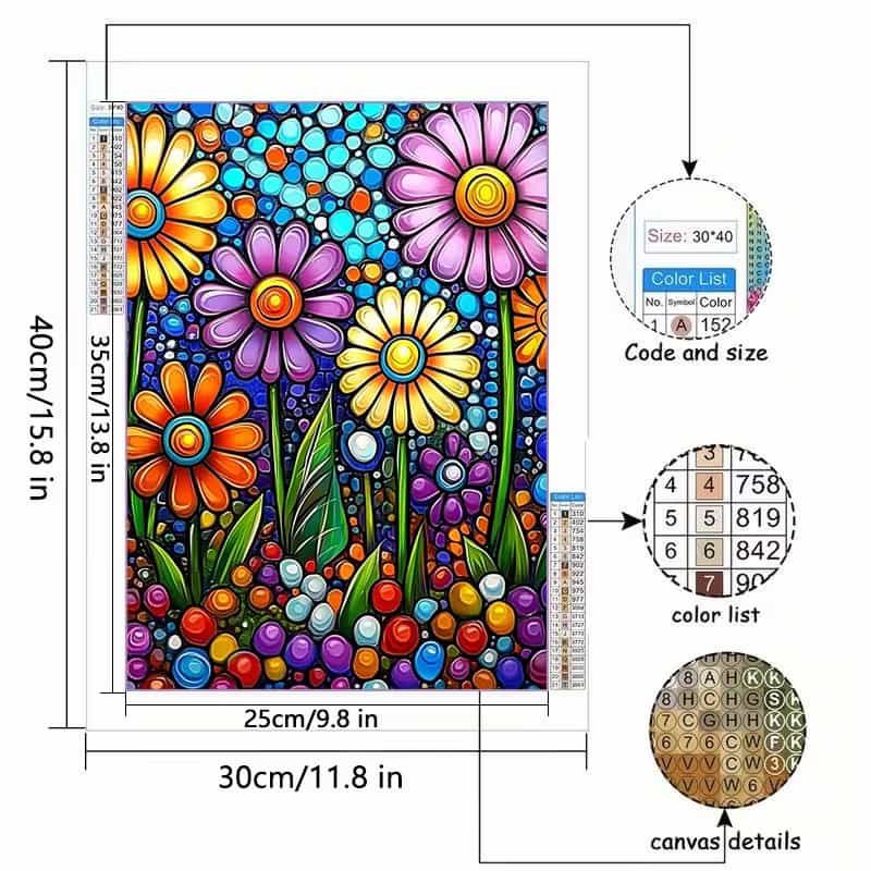 5D Diamond Painting Kit – Vibrant Floral Wall Art 30x40cm (11.8 × 15.8 in)