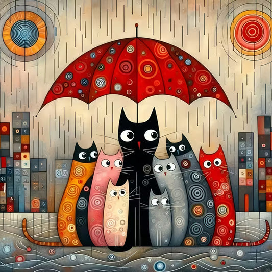 30x30cm Cats in Rain Diamond Art Kit