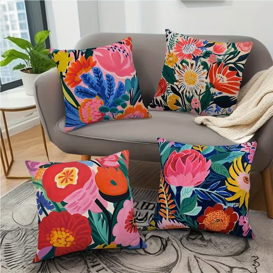 4pc Vibrant Floral Cushion Covers - 45x45cm