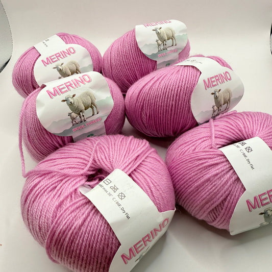 6x Skeins Pink Merino Wool Yarn