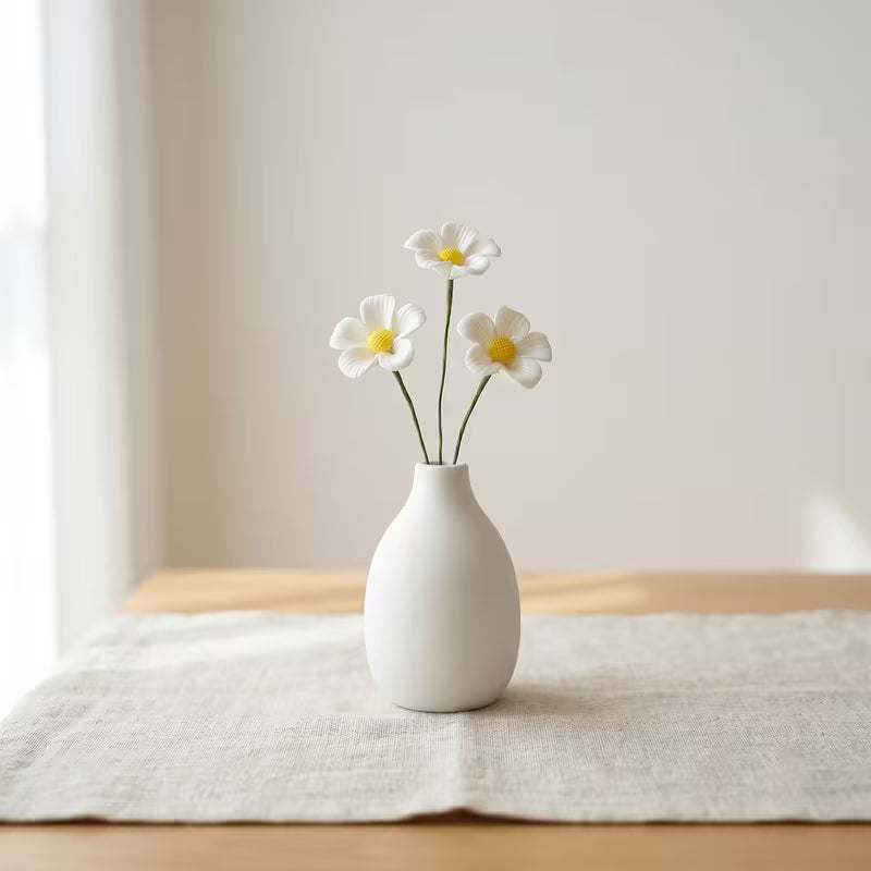 8-Piece Handmade White Ceramic Daisy Set