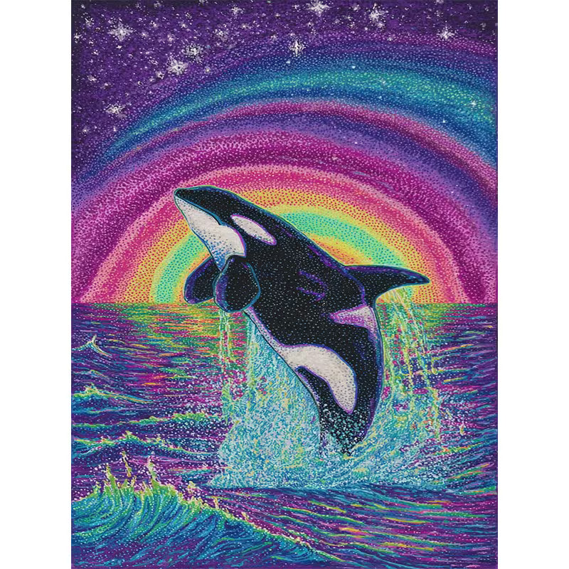 30x40cm  5D Glow-In-The-Dark Diamond Painting Kit – Rainbow Whale