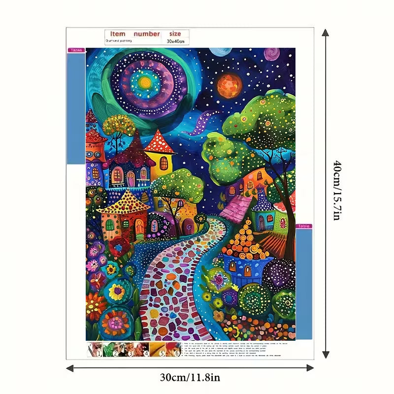 30x40cm 5D Diamond Painting Kit – Dreamlike Fairytale Town Night Sky