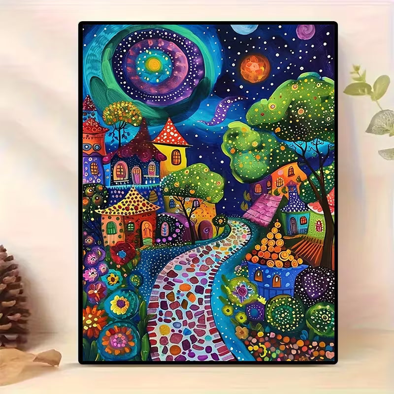 30x40cm 5D Diamond Painting Kit – Dreamlike Fairytale Town Night Sky