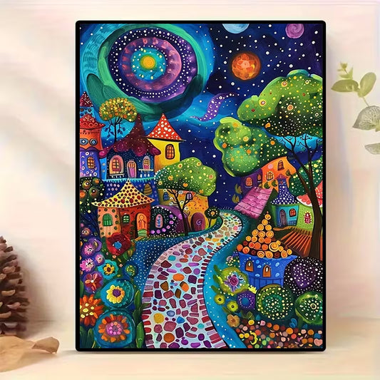 30x40cm 5D Diamond Painting Kit – Dreamlike Fairytale Town Night Sky