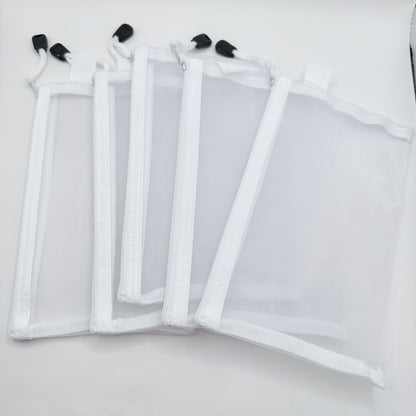 A6 Mesh Zipper Pouches - White (5 Pack)
