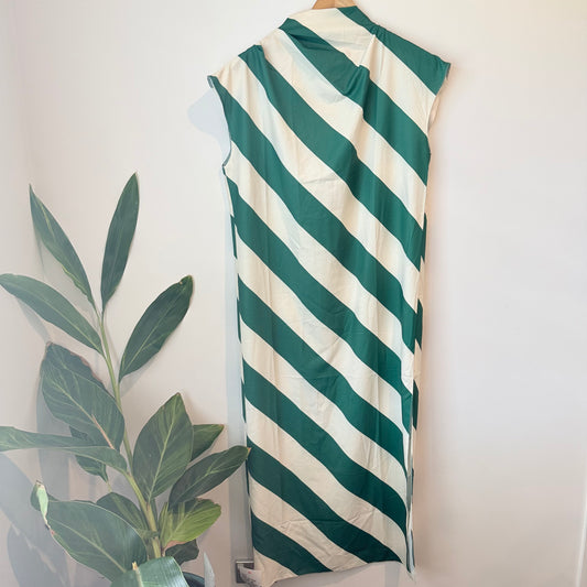 Asos design striped midi dress – green & white – size 12 - dresses top women’s apparel