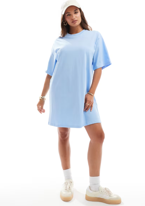 Asos design size 10 oversized mini t-shirt dress in baby blue - dresses top women’s apparel