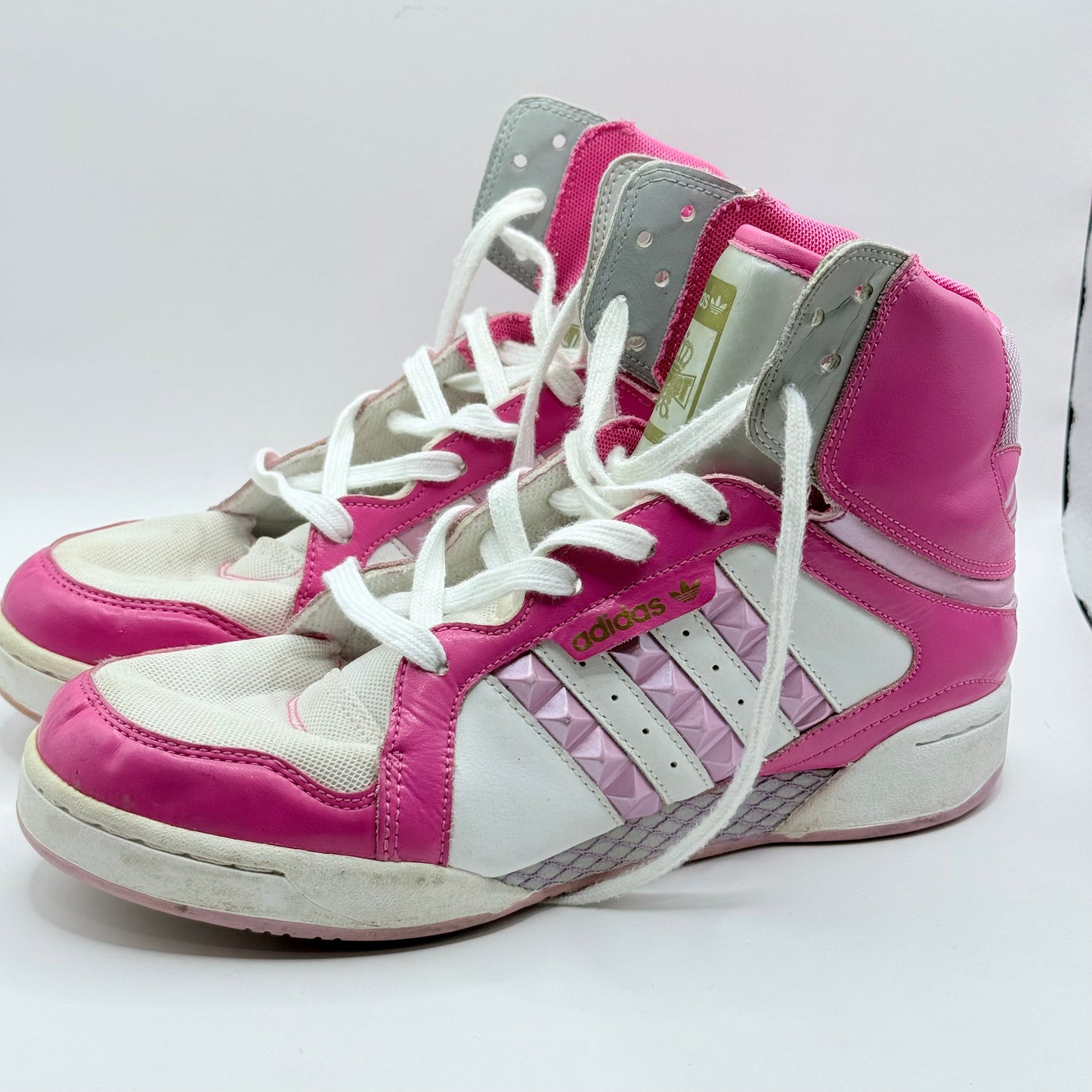 Adidas Pink & White High-Top Sneakers - Size 7