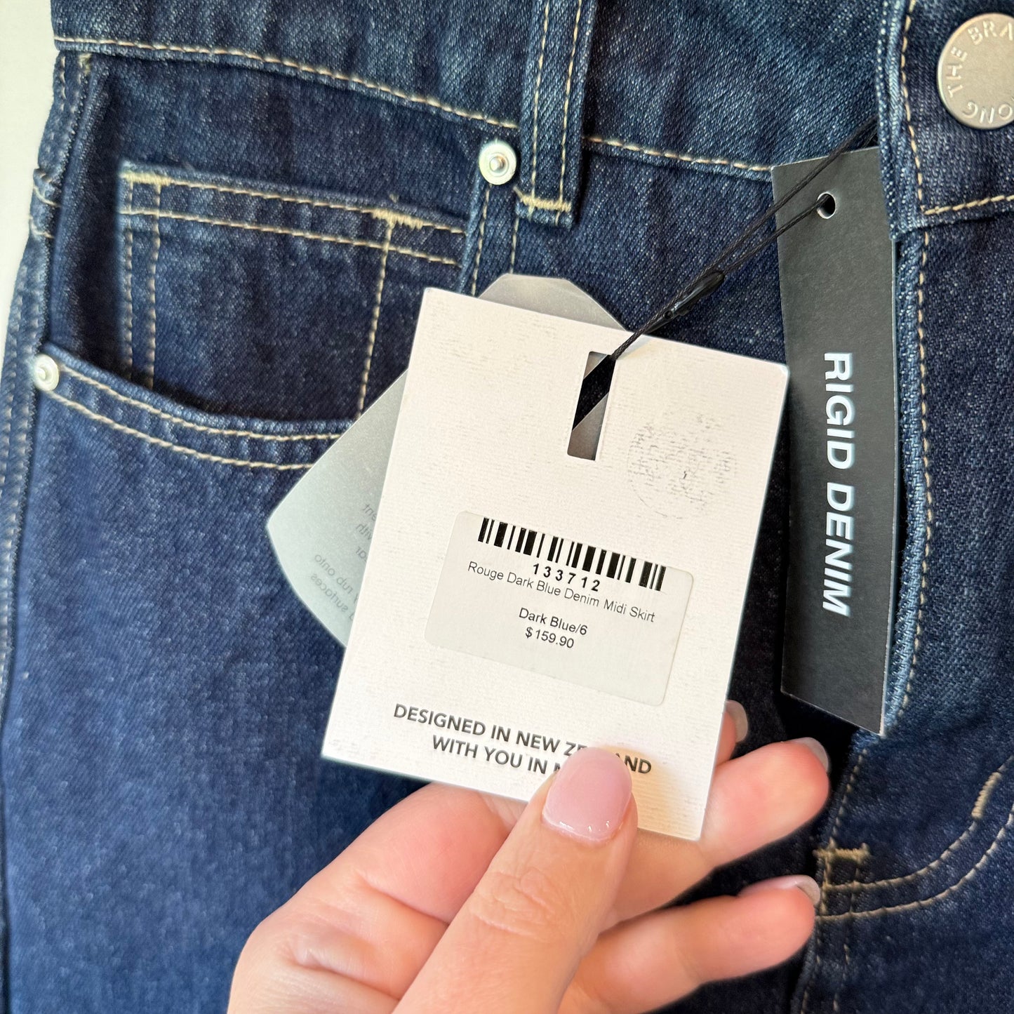 Among The Brave Rouge Dark Blue Denim Midi Skirt – Size 6